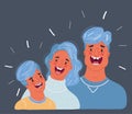 Vector illustration of laughing family. Father, mother and son. Man and Woman. Comic faces expression. Humorous scene on