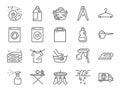 Laundry icon set. Included the icons as detergent, washing machine, fresh, clean, iron and more.