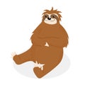 Vector illustration of lazy cute sitting sloth isolated on white background.