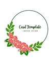 Vector illustration leafy rose flower frame with decor of card templates