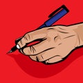 Vector illustration of left handed writing using a pen Royalty Free Stock Photo