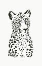 Vector illustration of leopard portrait in linocut style. Hand drawn sketch of stylized jaguar for print. Details of animal fur