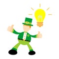 Vector illustration leprechaun and bright lamp idea flat design cartoon style