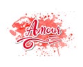 Vector illustration of lettering amour with flourish on the watercolor vector brush background