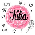Vector illustration with Lettering Name Julia. Hand drawn.