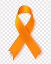Vector illustration of the leukemia cancer awareness tape, isolated on a transparent background. Realistic vector orange silk