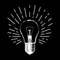 Vector illustration with light bulb. Modern hipster sketch style. Idea and creative thinking