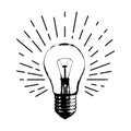 Vector illustration with light bulb. Modern hipster sketch style. Idea and creative thinking