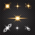 Vector illustration. Light rays Glow line bright and Gold Optical lens flare effects on transparent background. Royalty Free Stock Photo