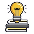 Lightbulb atop books symbolizes knowledge, learning, education, and new ideas, in vector format. Royalty Free Stock Photo