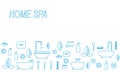 Vector illustration of line bathroom items and hygiene products. Horizontal banner with space for text. Royalty Free Stock Photo