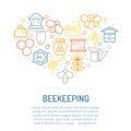 Vector illustration with linear colorful honey and beekeeping icons