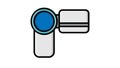 Vector illustration of a linear white flat icon digital video camera with a retractable screen for shooting video on a white Royalty Free Stock Photo