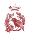 Vector illustration of linocut bird