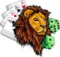 vector illustration of lion head with poker aces and dice Royalty Free Stock Photo