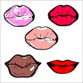 Vector illustration. Lips of different shapes and colors