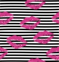 Vector lipstick kisses seamless background