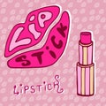Vector illustration of lipstick and pink kiss