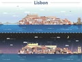 Vector illustration of Lisbon city skyline at day and night