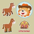 Vector illustration of Little animal farmer. Cartoon vector illustration, Creative vector childish background for fabric, textile