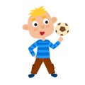 Vector illustration of little boy playing football in cartoon style Royalty Free Stock Photo