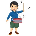 Vector Illustration Of A Little Boy Playing Drum