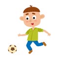 Vector illustration of little boy playing football in cartoon style Royalty Free Stock Photo