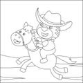 Vector illustration of Little cowboy riding a horse. Cartoon isolated vector illustration