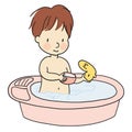 Vector illustration of little cute baby taking a bath