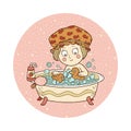 Vector illustration: little girl in a bathtub with soap bubbles