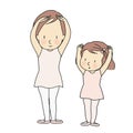 Vector illustration of little girl practicing basic ballet position with teacher in kid ballet dancing class. Child development