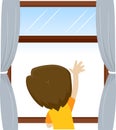 Little Kid Boy waving and looking outside the window