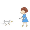 Vector illustration of little kid and duck
