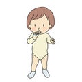 Vector illustration of little kid learning to brush teeth. Early childhood development - self care, education and learning concept