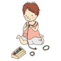 Vector illustration of little kid paling with colorful beads