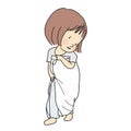 Vector illustration of little kid playing dress up by using fabric piece to make dress. Early childhood development, pretend Royalty Free Stock Photo