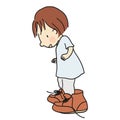 Vector illustration of little kid wearing daddy``s big brown leather shoes Royalty Free Stock Photo