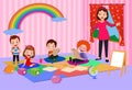 Vector Illustration Of Kids Playing in the clasroom