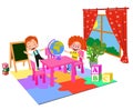 Vector Illustration Of Kids Playing in the clasroom Royalty Free Stock Photo