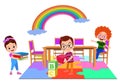 Vector Illustration Of Kids Playing in the clasroom