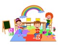 Vector Illustration Of Kids Playing in the clasroom Royalty Free Stock Photo
