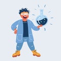 Vector illustration of Little Scientist holding test tube. hemistry lesson, experiment in the laboratory