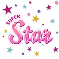 Vector illustration of Little Star text for girls clothes. Super Star badge, tag, icon.