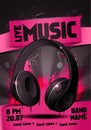 Vector illustration live music party flyer design template with headphone