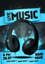 Vector illustration live music party flyer design template with headphone