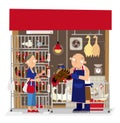 Vector illustration of local live poultry stall in Hong Kong