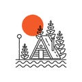Vector illustration of lodge in mono line style