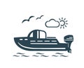 Vector illustration, logo, boat icon. Motor boat. Tourism and recreation.