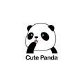 Vector Illustration / Logo Design - Cute funny baby cartoon giant panda bear with the tongue out, licking finger / hand / paw