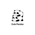 Vector Illustration / Logo Design - Cute funny fat baby cartoon giant panda bears, one panda lies on another panda